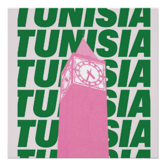 Retro Tunesië Klok Poster | Vintage Reis-Inspirati