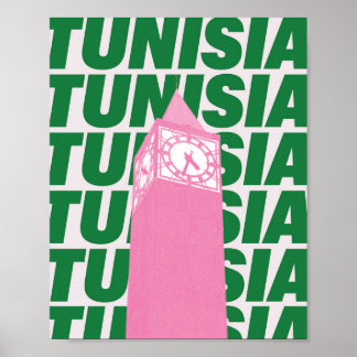 Retro Tunesië Klok Poster | Vintage Reis-Inspirati