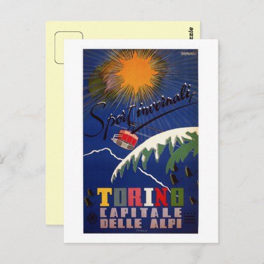  retro Turijn wintersport Italiaans reizen Briefkaart (Voorkant / Achterkant)