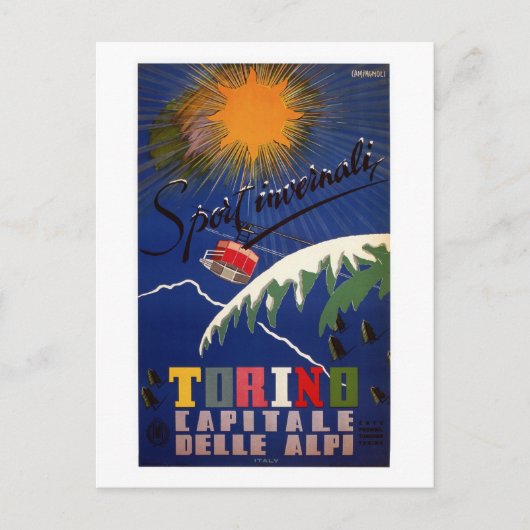  retro Turijn wintersport Italiaans reizen Briefkaart (Voorkant)
