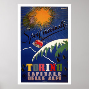 retro turijn wintersport Italiaans reizen Poster