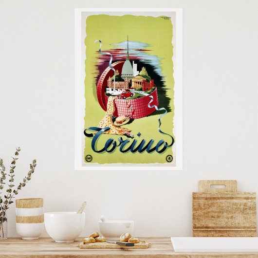  retro Turin Torino Italiaanse reisfoto Poster (Keuken)