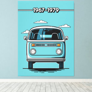 Retro Turkoois Klassieke Van Voor Pop Art Illustra Canvas Afdruk