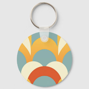 Retro Turkoois Mosterd Schelp Patroon Sleutelhanger