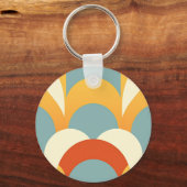 Retro Turkoois Mosterd Schelp Patroon Sleutelhanger (Voorkant)