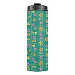 Retro Turkoois Patchwork Bloemmotief Thermosbeker