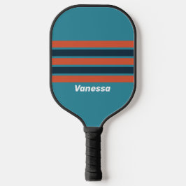 Retro Turkoois Spetterend over Strepen met Naam Pickleball Paddle