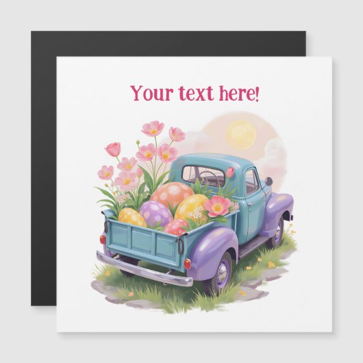 Retro turkooizen & paarse vrachtwagen met Pasen ei (Voorkant / Achterkant)