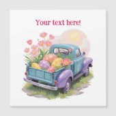 Retro turkooizen & paarse vrachtwagen met Pasen ei (Voorkant)