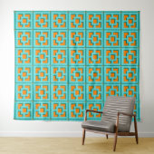 Retro Turquoise and Orange Trellis Tapestry Wandkleed (In Situ (horizontaal))