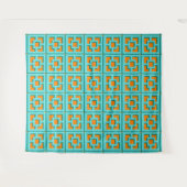 Retro Turquoise and Orange Trellis Tapestry Wandkleed (Voorkant (horizontaal))