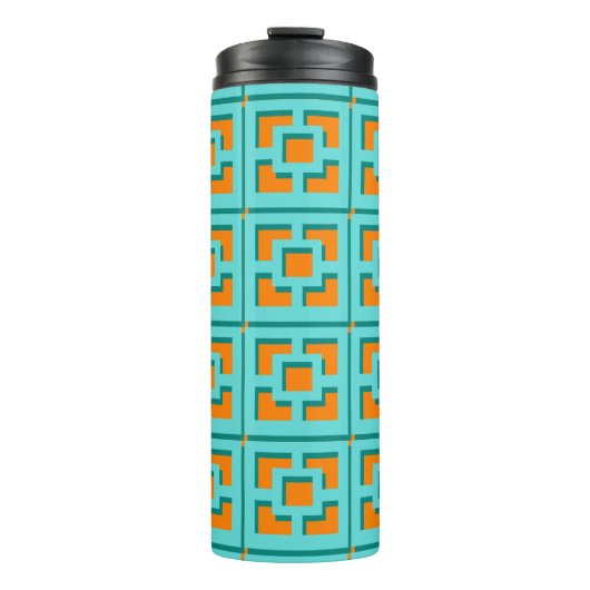 Retro Turquoise and Orange Trellis Thermal Tumbler Thermosbeker (Voorkant)