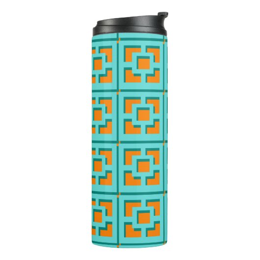 Retro Turquoise and Orange Trellis Thermal Tumbler Thermosbeker (Gedraaid links)