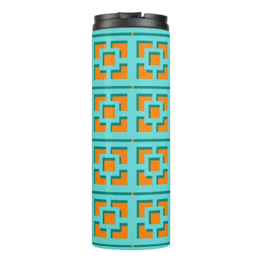 Retro Turquoise and Orange Trellis Thermal Tumbler Thermosbeker (Achterkant)