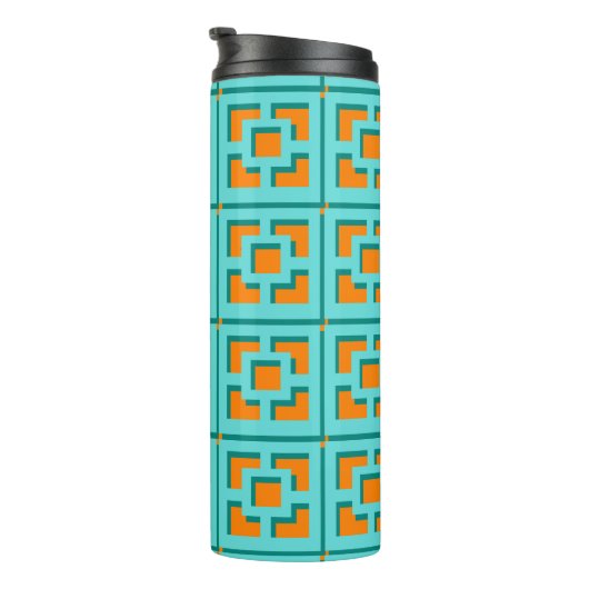 Retro Turquoise and Orange Trellis Thermal Tumbler Thermosbeker (Geroteerd rechts)
