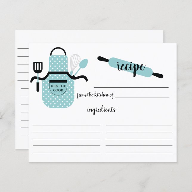 Retro Turquoise Apron Kitchen Tools Recipcard (Voorkant / Achterkant)