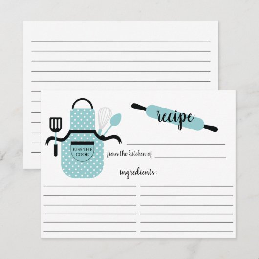 Retro Turquoise Apron Kitchen Tools Recipcard Briefkaart (Voorkant / Achterkant)