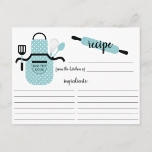 Retro Turquoise Apron Kitchen Tools Recipcard Briefkaart