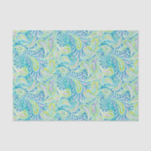 Retro Turquoise Aqua Pink Paisley Pattern