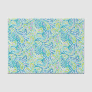 Retro Turquoise Aqua Pink Paisley Pattern Tissuepapier
