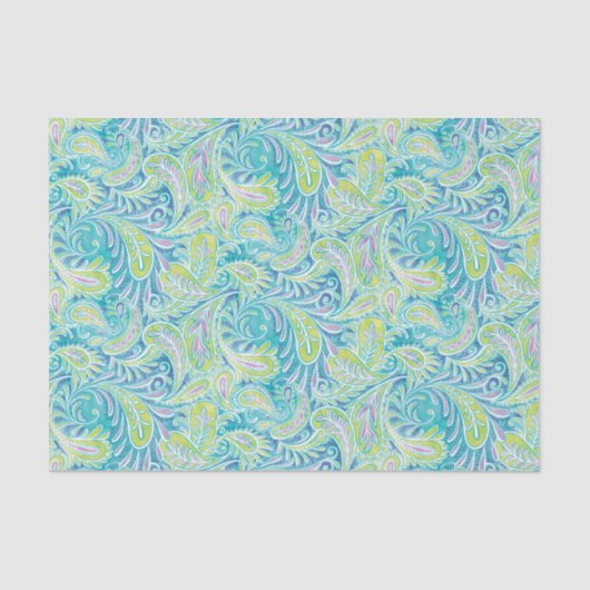 Retro Turquoise Aqua Pink Paisley Pattern Tissuepapier (Voorkant)