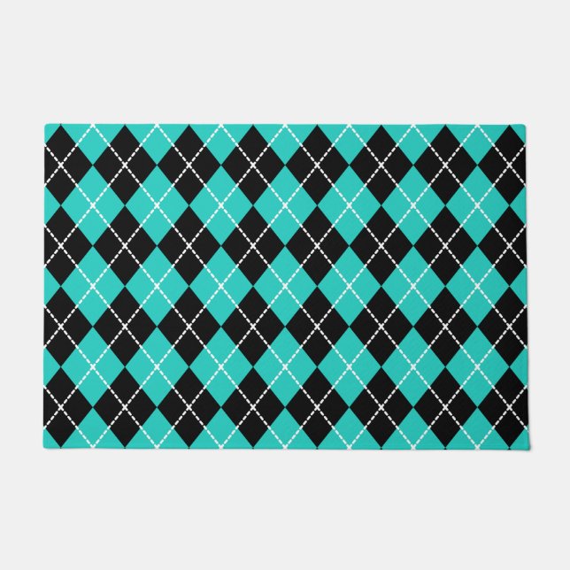 Retro Turquoise Argyle Deurmat Tapijt Gift (Voorkant)
