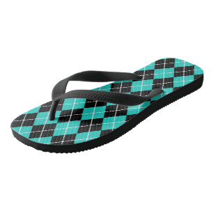 Retro Turquoise Argyle Flip Flops