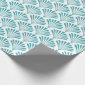 Retro turquoise art deco fans patroon cadeaupapier (Hoek)