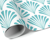 Retro turquoise art deco fans patroon cadeaupapier (Rol Hoek)
