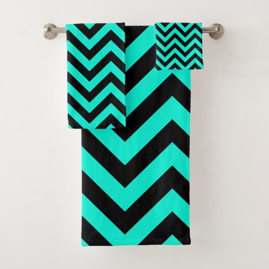 Retro Turquoise Black Stripes Art Deco Bad Handdoek (Insitu)