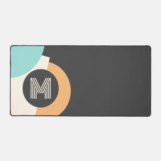 Retro Turquoise Blauwgroen Blauw Geel Zwart Grijs Bureaumat (Voorkant)