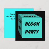 Retro Turquoise Block Party Social Invitation Kaart (Voorkant / Achterkant)