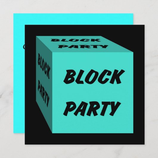 Retro Turquoise Block Party Social Invitation Kaart (Voorkant / Achterkant)