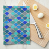 Retro Turquoise Blue Blauwgroen grijs schaalpatroo Theedoek (Quarter Fold)