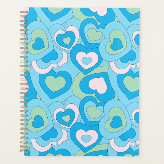 Retro Turquoise Blue Heart Planner (Voorkant)