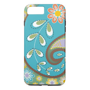 Retro turquoise, bruin paisley motief op maat Case-Mate iPhone case