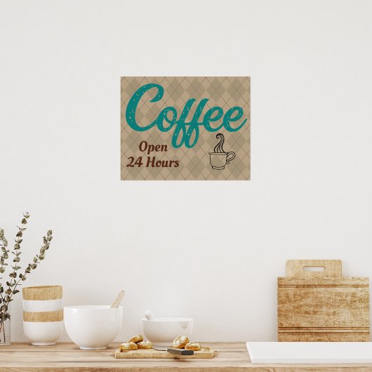 Retro Turquoise Coffee Shop Sign Art Poster (Keuken)