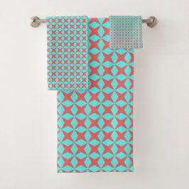 Retro Turquoise & Coral Atomic Pattern Bad Handdoek