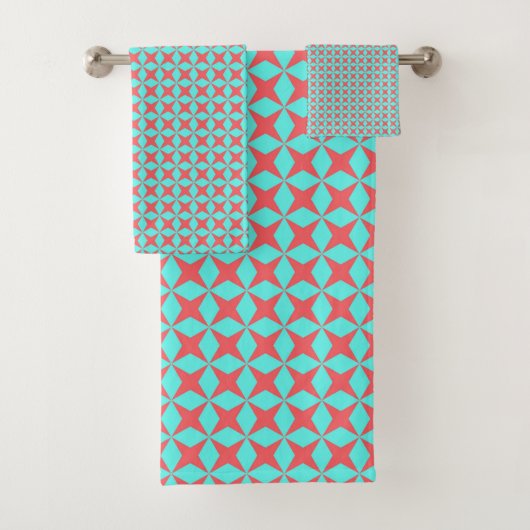 Retro Turquoise & Coral Atomic Pattern Bad Handdoek (Insitu)