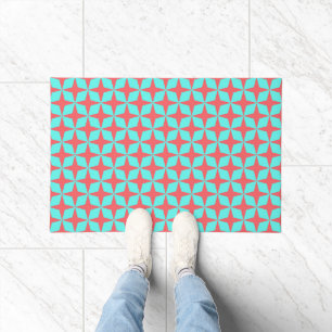 Retro Turquoise & Coral Atomic Pattern Deurmat