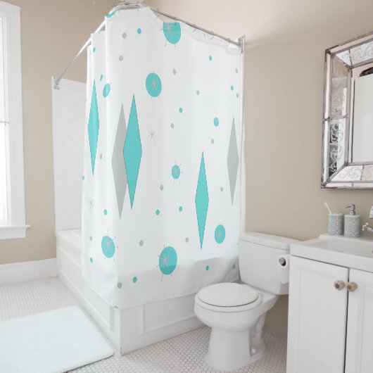 Retro Turquoise Diamant & Starburst Douchegordijn (In situ)