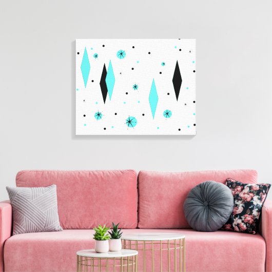Retro Turquoise Diamanten & Starburst Canvas Print (Insitu (Woonkamer))