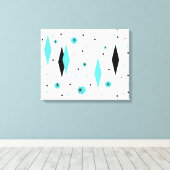 Retro Turquoise Diamanten & Starburst Canvas Print (Insitu (Houten vloer))