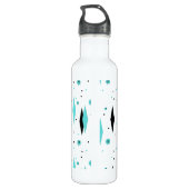 Retro Turquoise Diamanten & Starbursts Waterfles Waterfles (Achterkant)