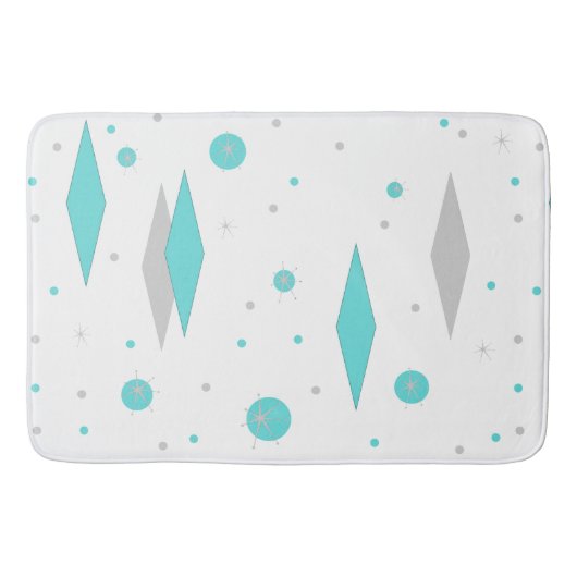 Retro Turquoise Diamond & Starburst Bath Mat (Voorkant)