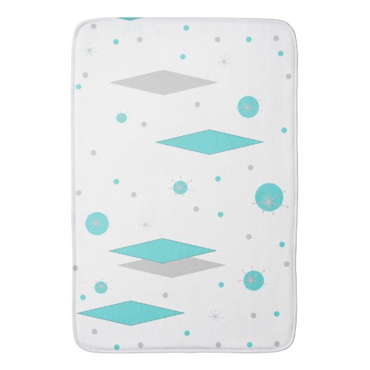 Retro Turquoise Diamond & Starburst Bath Mat (Voorkant Verticaal)