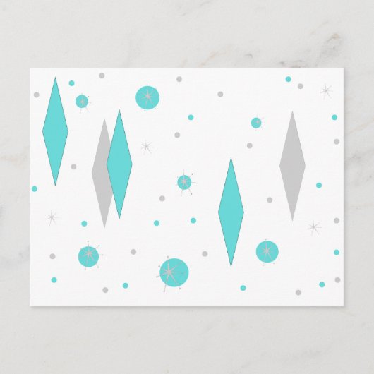 Retro Turquoise Diamond & Starburst Briefkaart (Voorkant)