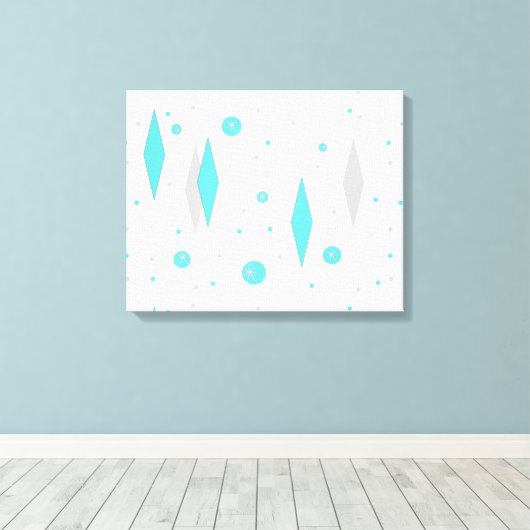 Retro Turquoise Diamond & Starburst Canvas (Insitu (Houten vloer))