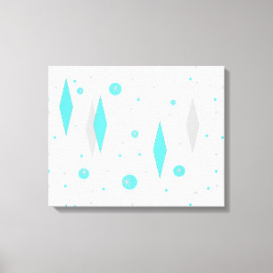 Retro Turquoise Diamond & Starburst Canvas Afdruk