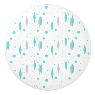 Retro Turquoise Diamond & Starburst Ceramic Knob. Keramische Knop